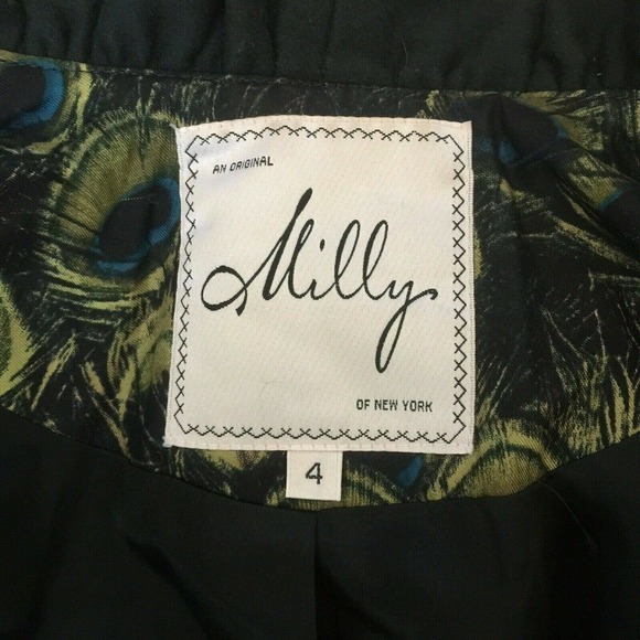 Milly Wool Jacket Blazer Green Ruffle Front Pocket - Picture 8 of 9